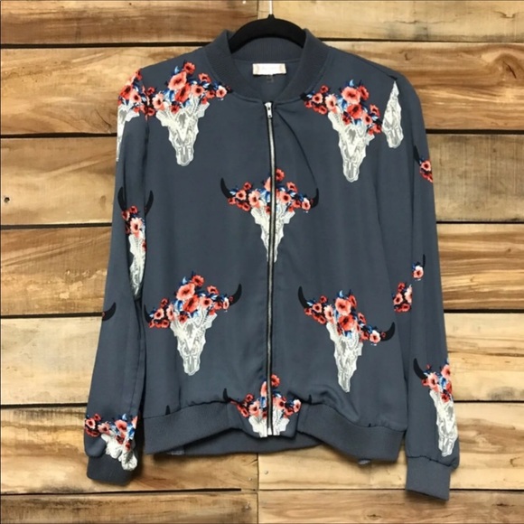 Altar'd State Jackets & Blazers - Gray zip up bomber style boho jacket